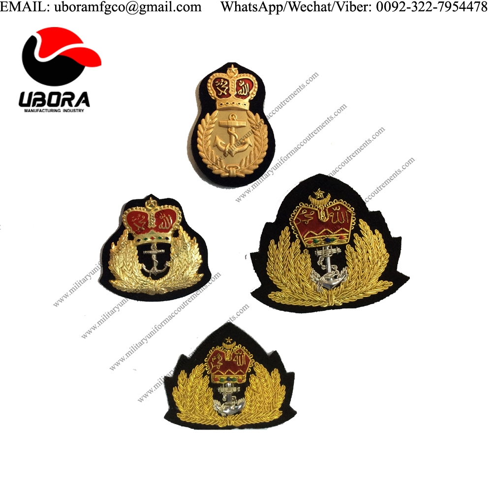 MALAYSIAN NAVY CAP BADGES, HAND EMBROIDERY BULLION WIRE BADGES